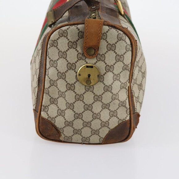 GUCCI GG Supreme Web Sherry Line Boston Bag PVC Beige Gold Red Auth hk3095 - Picture 5 of 16